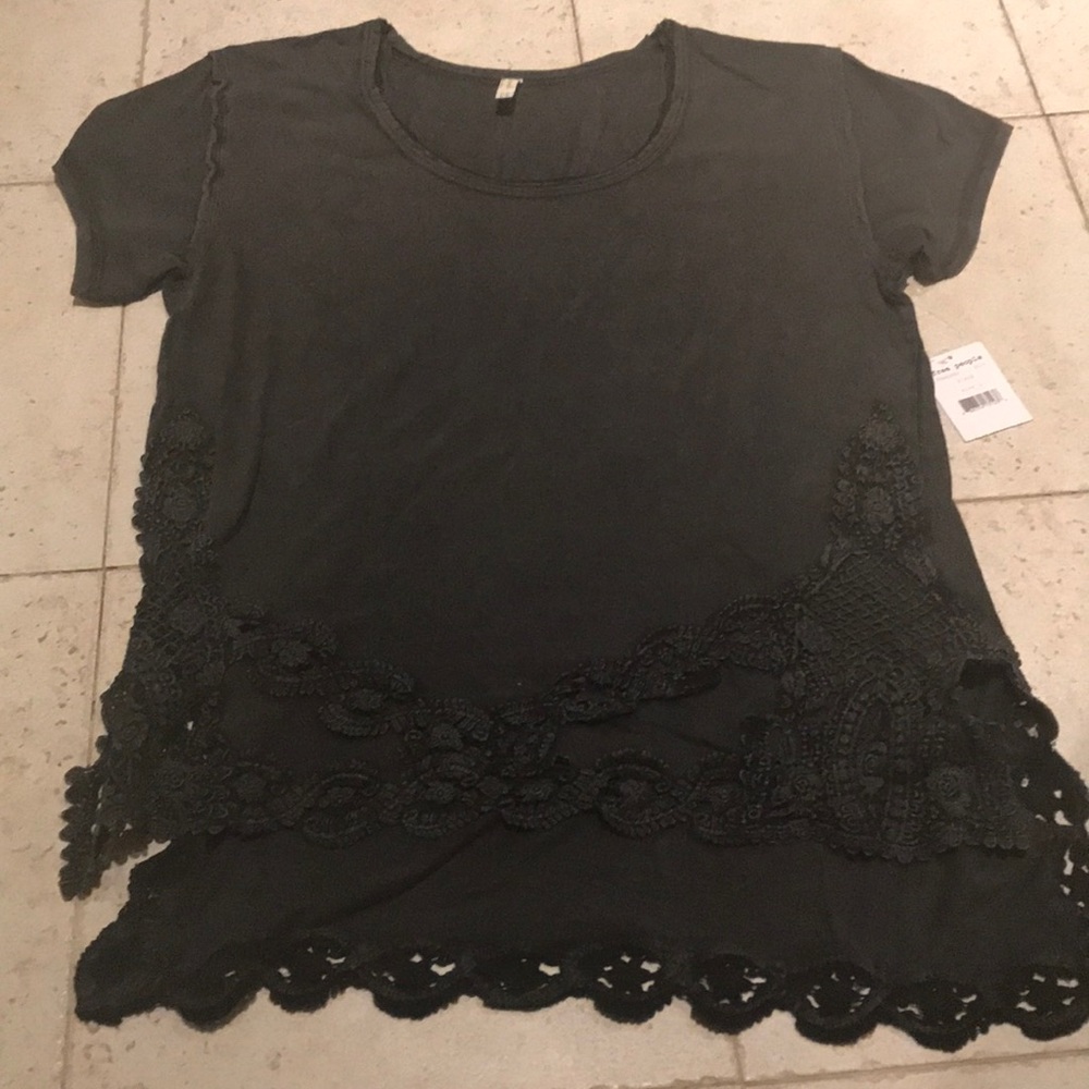 Free People embroidered trim shirt